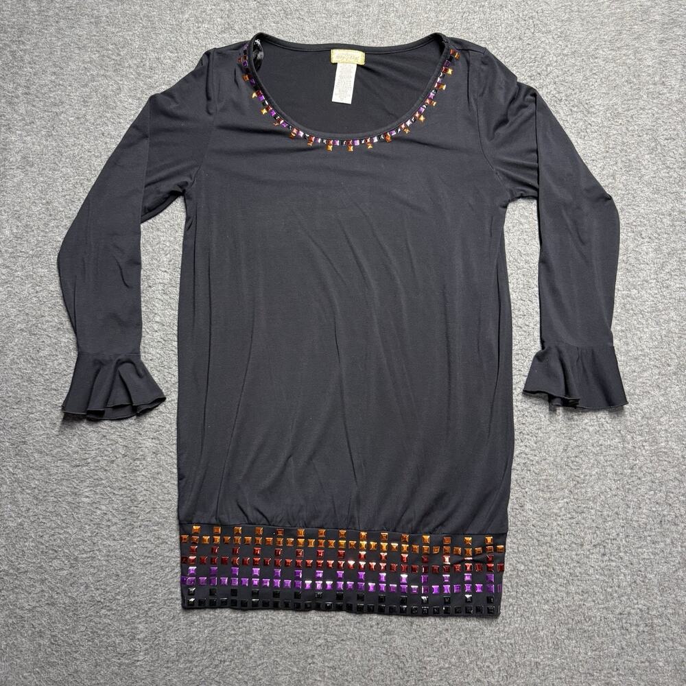 Baby Phat Mini Dress Womens 1X Black Long Sleeve Y2K Rhinestones Studded Vintage